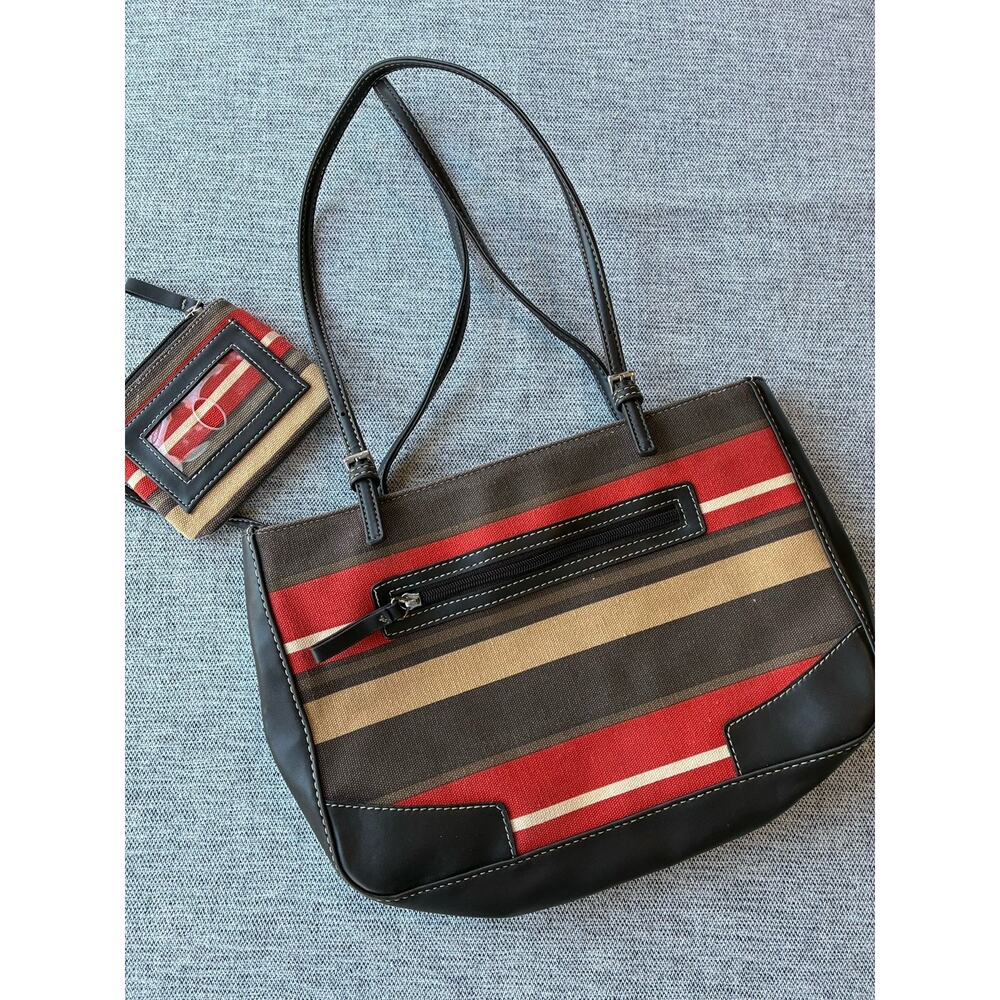 Liz Claiborne Women's Brown Orange Striped Purse Shoulder Bag & Coin Purse